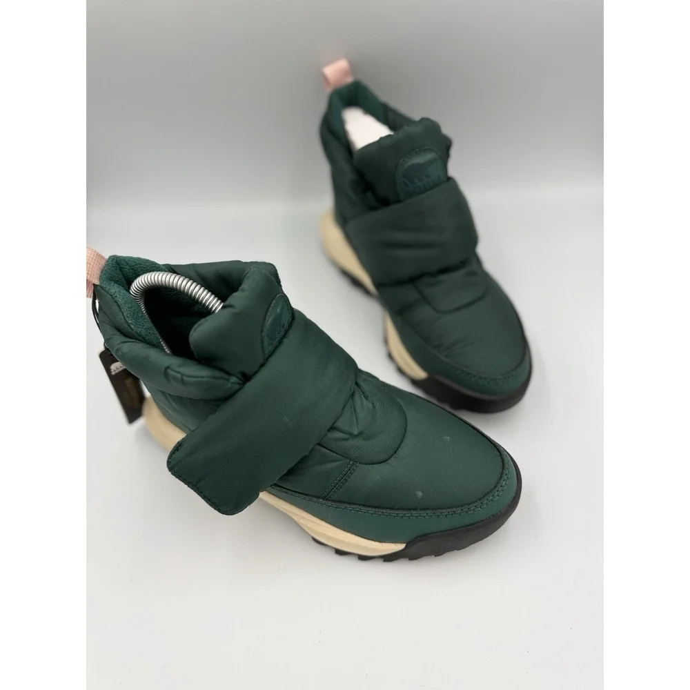 Sorel Ona Remix Puffy Strap Boots Women Size 7 Green Faux Fur Lined Comfort NWT